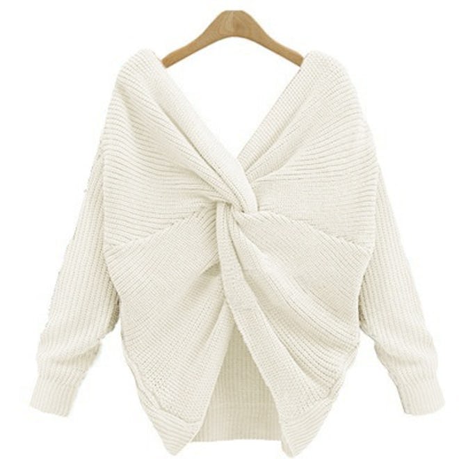 Vista V Neck Backless Long Sleeve Knitted Sweater for Women