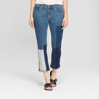 Women's Mid-Rise Patchwork Curvy Kick Bootcut Crop Jeans - Universal Thread Blue