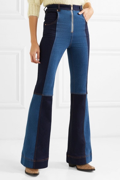 patchwork flare jeans