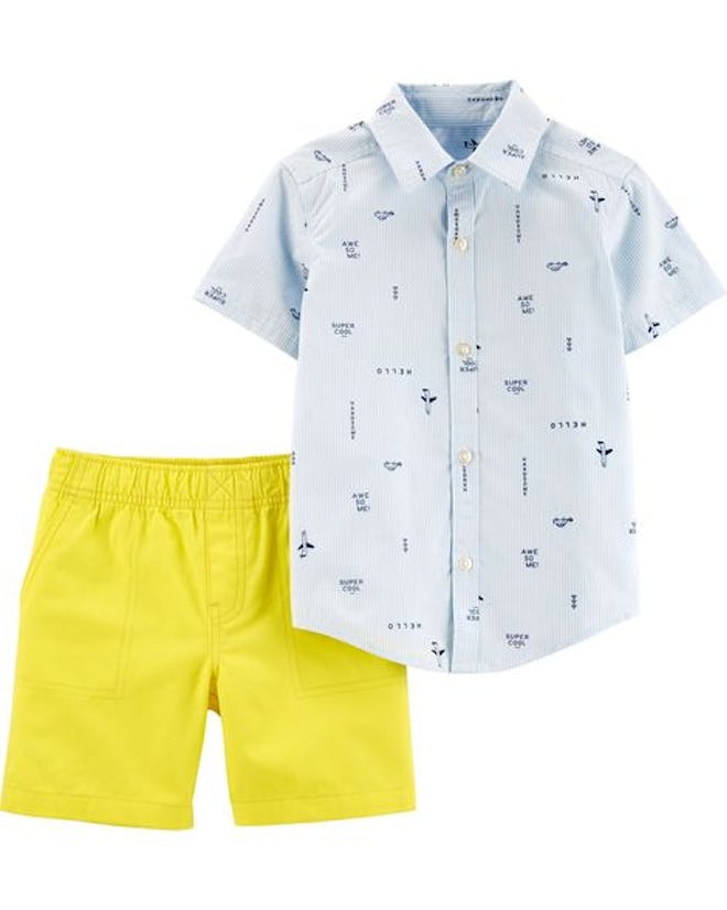 Baby Boy 2-Piece Striped Button-Front & Canvas Short Set