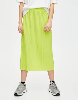 Neon Pleated Midi Skirt