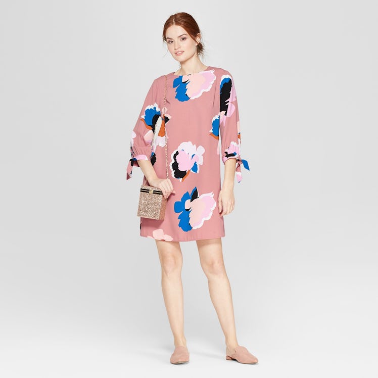 A New Day Floral Print Long Sleeve Crepe Dress 