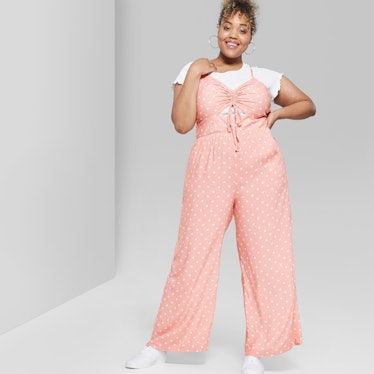 Wild Fable Polka Dot Plus Size Strappy Ruched Front Cutout Jumpsuit