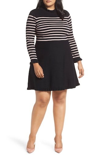 Mock Neck Stripe Sweater Dress