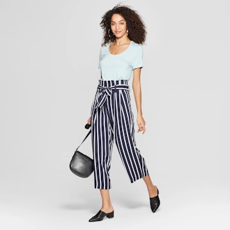 A New Day Striped Wide Leg Paperbag Crop Pants