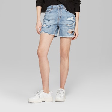 Wild Fable High-Rise Destructed Relaxed Longer Length Jean Shorts 
