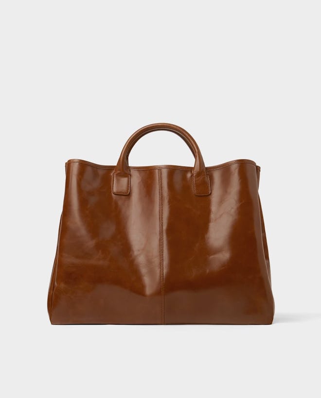 Brown Leather Dress Shopper Bag