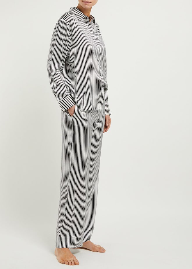 Striped Sandwashed Silk-Satin Pyjama Shirt & Trousers