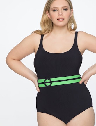 One Piece Swimsuit with Contrast Belt
