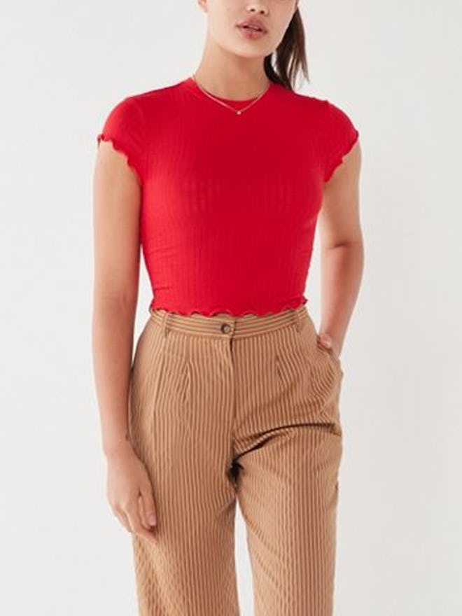 Lindsey Ribbed Lettuce-Edge Cropped Top