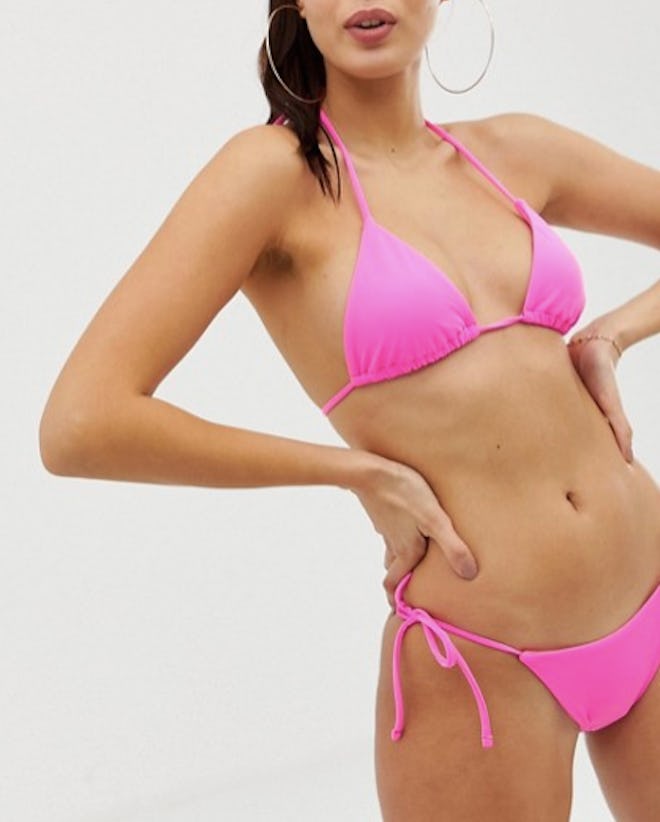 Recycled Sleek Triangle Bikini Top In Neon Pink