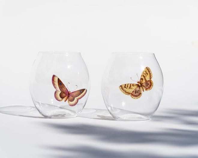 Lobmeyr Hand Painted Butterfly Drinking Glass (Pair)