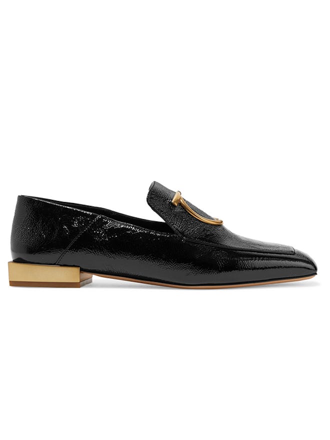 Lana Embellished Textured Patent-Leather Collapsible-Heel Loafers