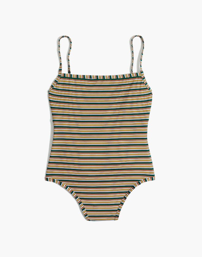 Madewell Second Wave Straight One-Piece Swimsuit in Rainbow Stripe