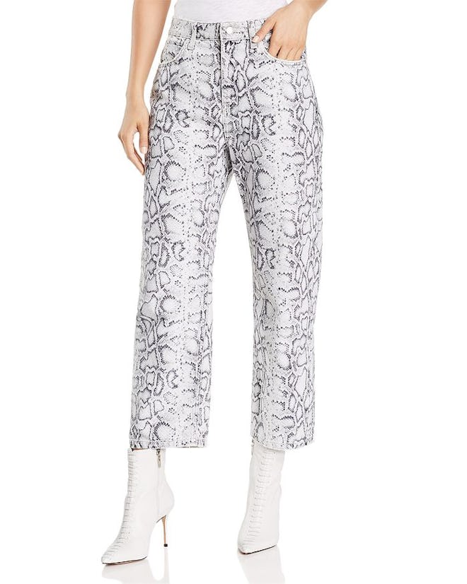 Printed Crop Straight Jeans in Faded Python