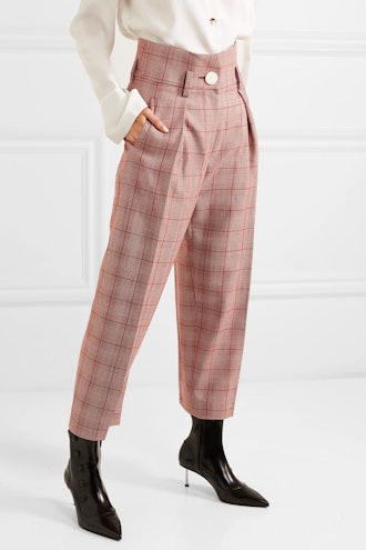Pleated Checked Wool And Mohair-Blend Wide-Leg Pants 