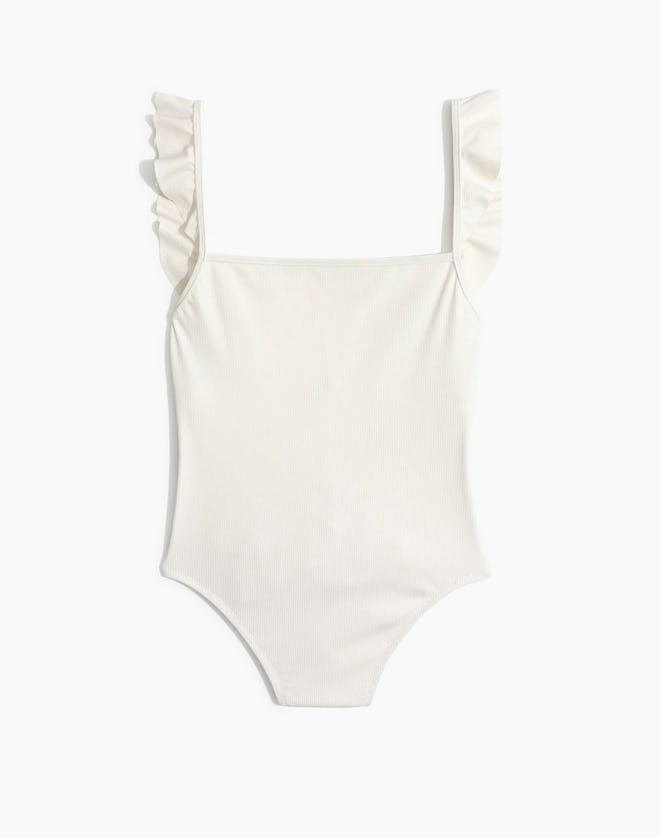 Madewell Second Wave Ribbed Ruffle-Strap One-Piece Swimsuit