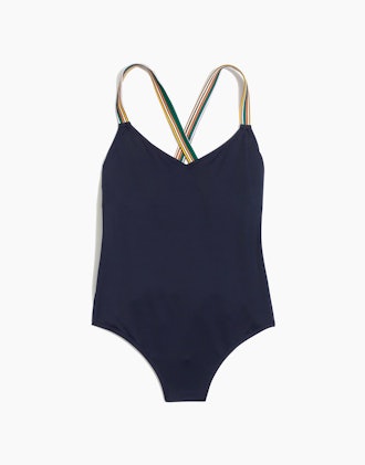 Madewell Second Wave Rainbow-Trimmed Crisscross One-Piece Swimsuit