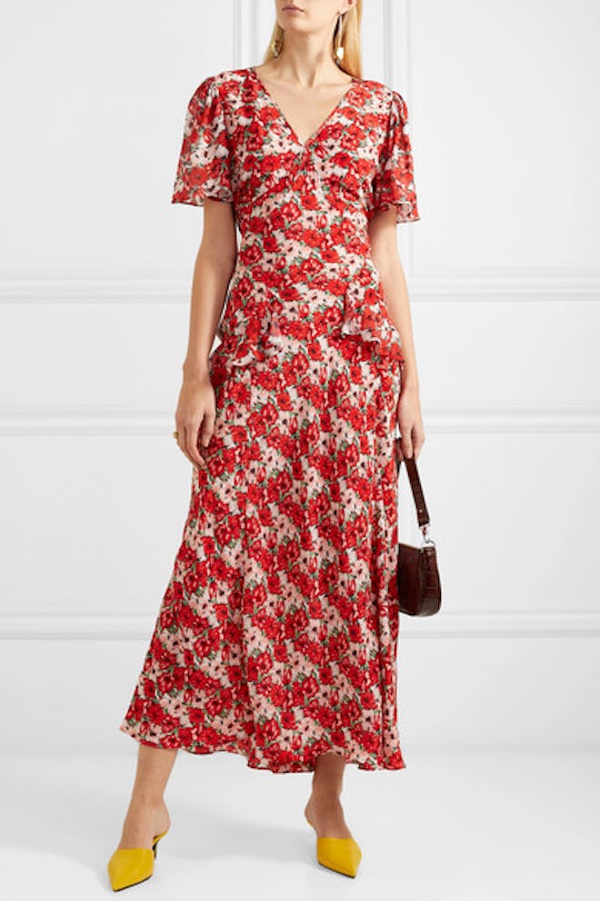 Evie Ruffled Floral-Print Silk Crepe de Chine Dress