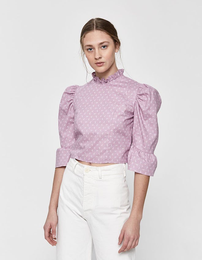 Ruffle Crop Top in Lavender Floral 