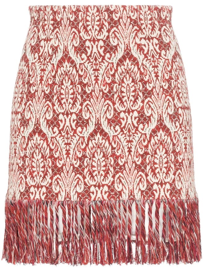 Tapestry Fringed Mini Skirt