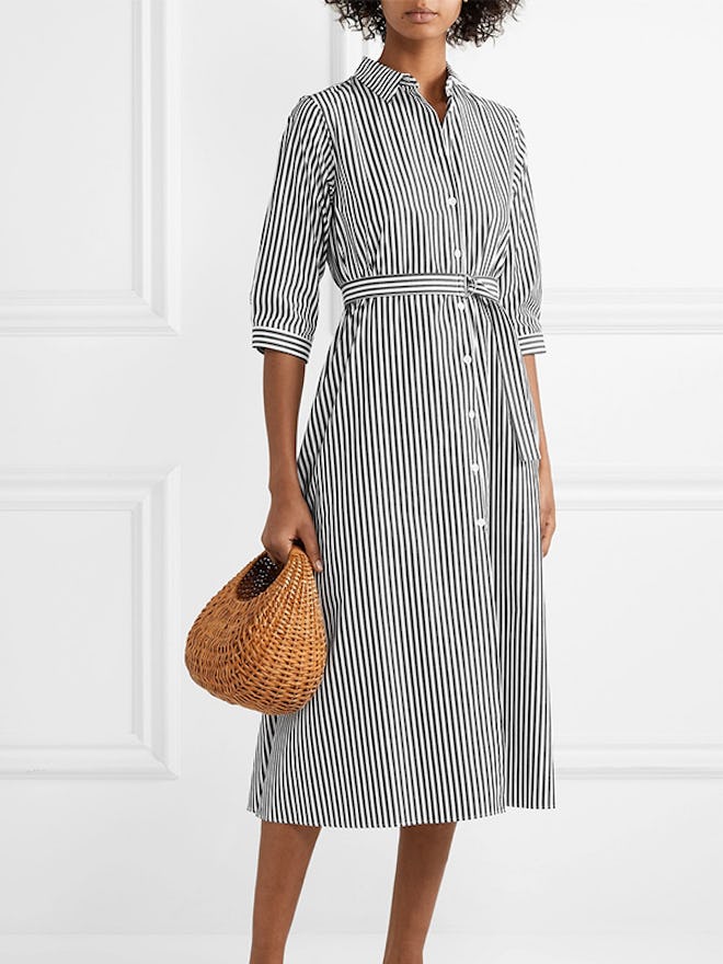 Belted Striped Cotton-Poplin Midi Dress