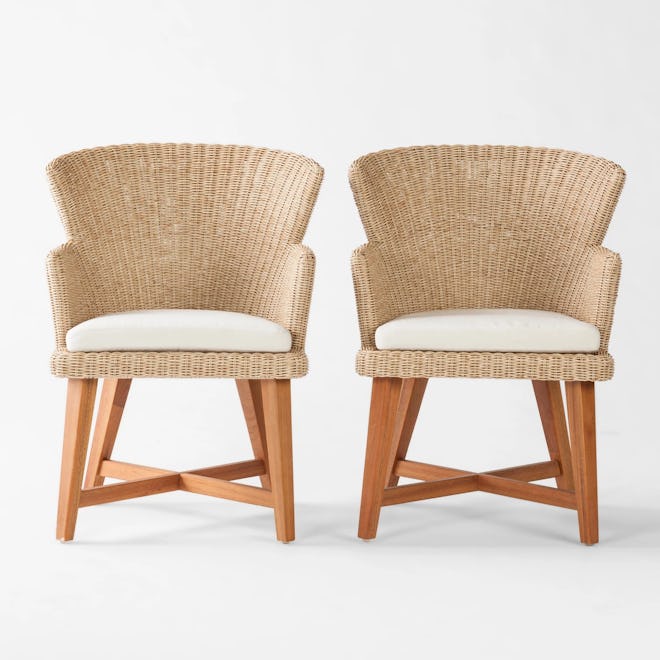 Smith & Hawken™ - Staton 2pk Wood & All Weather Wicker Patio Dining Chair w/Sunbrella Cushion - Brow...