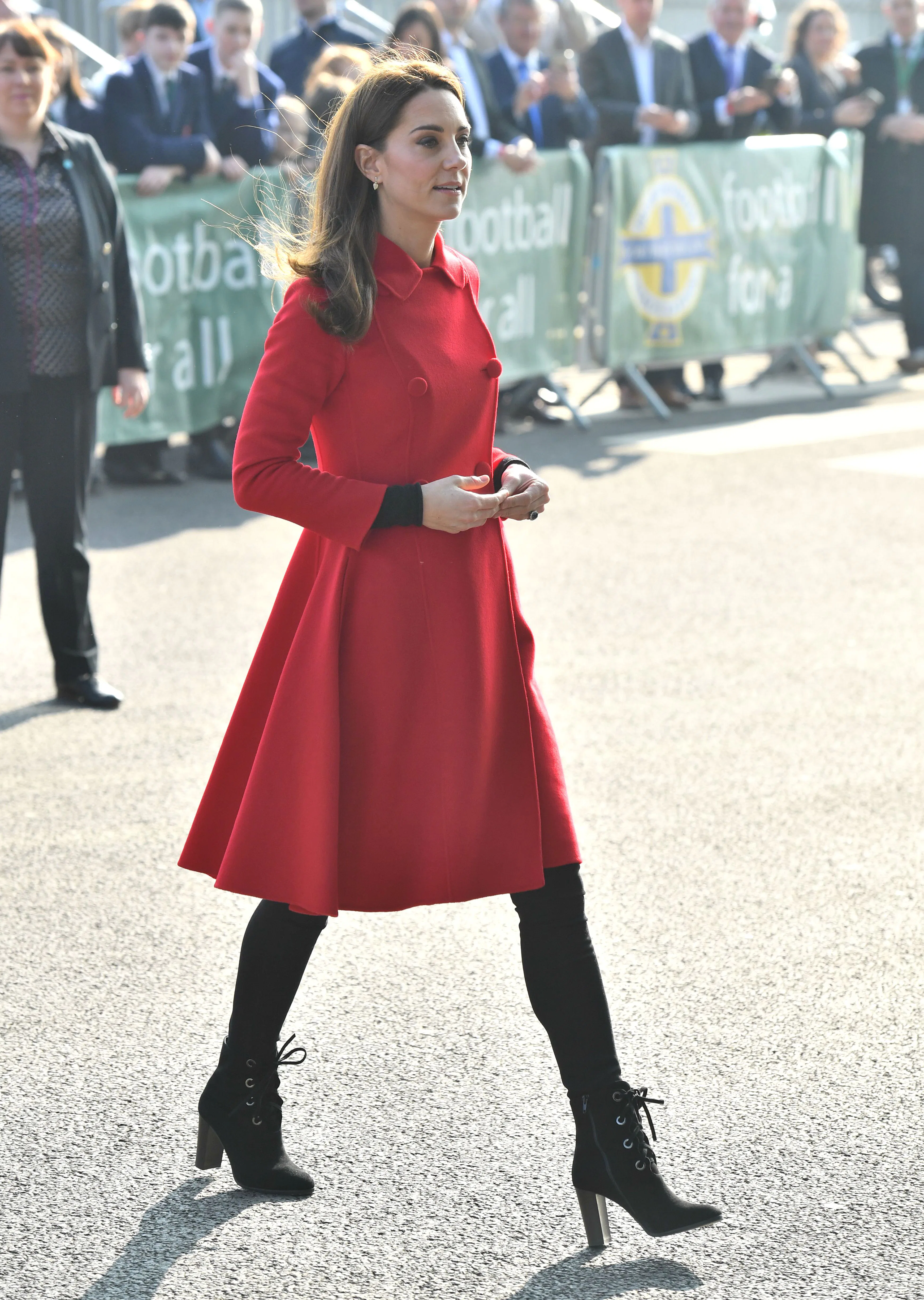 winter kate red dress Kate Middleton Red New Woolen Sweater + Long Pleated Dress Suit
