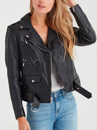Basic Leather Biker Jacket in Black