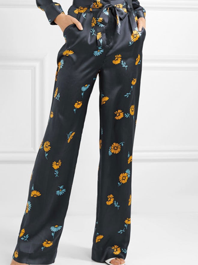 Evonne Belted Floral-Print Silk-Satin Wide-Leg Pants