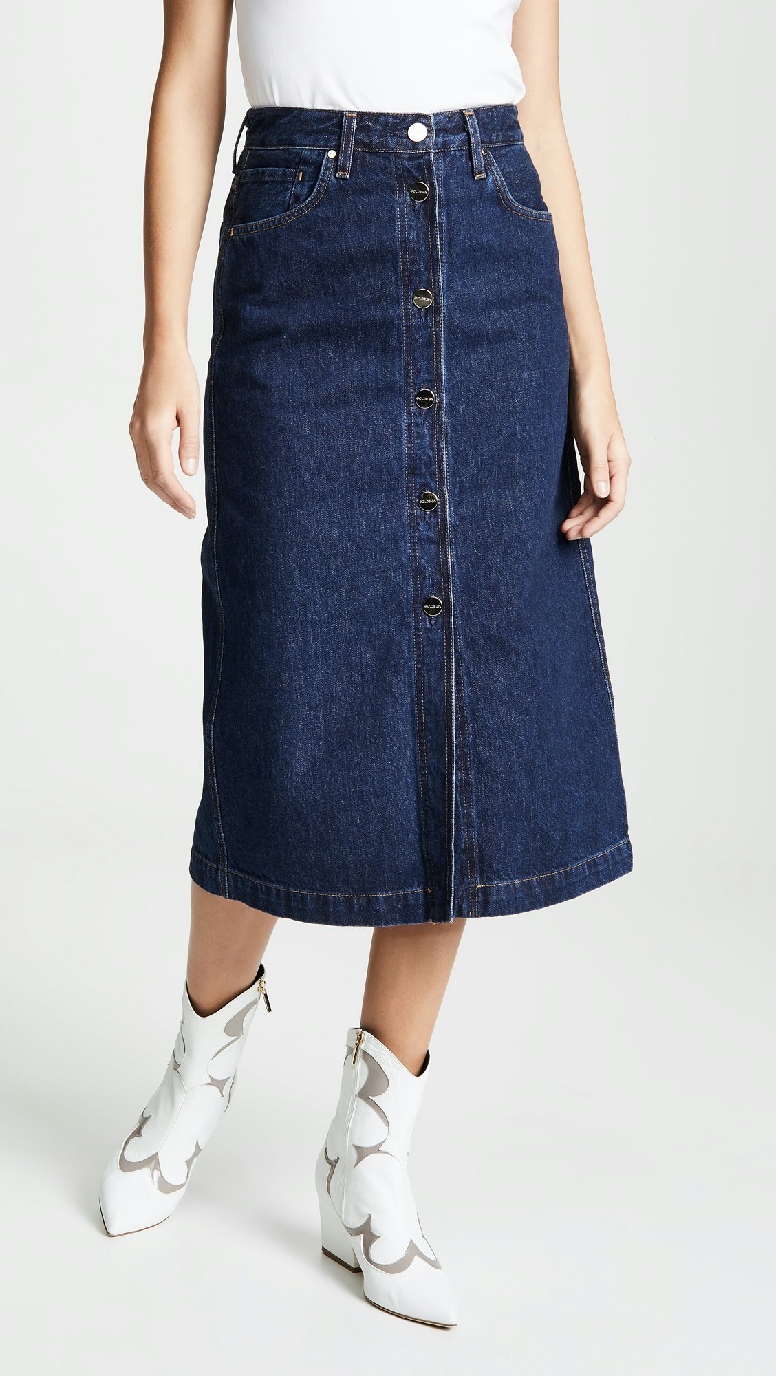 Goldsign button clearance front denim skirt