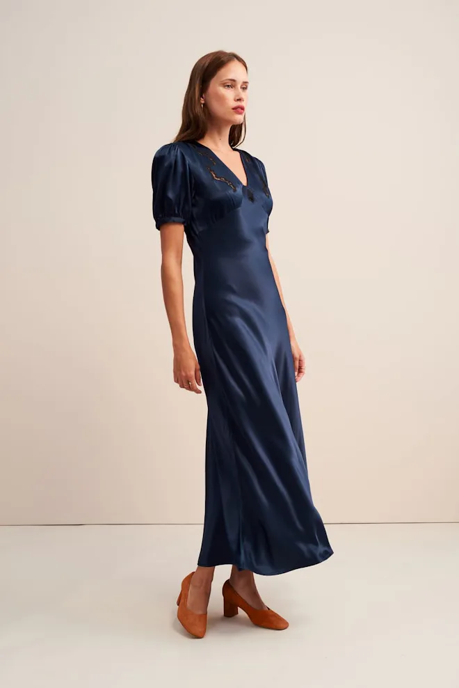 rouje silk dress Ecru long satin dress - Alice