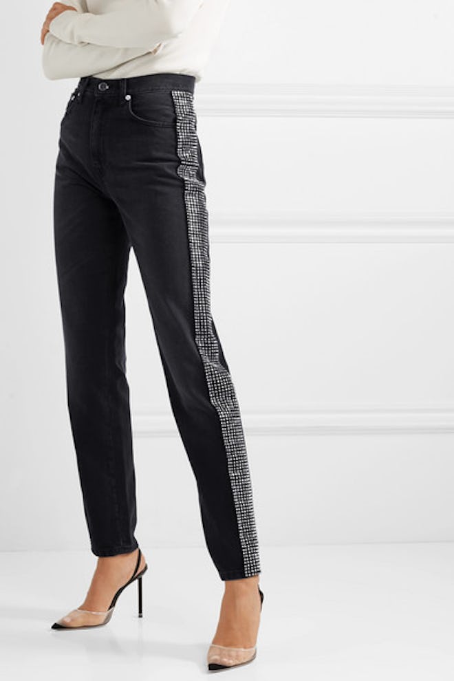 Crystal-Embellished High-Rise Jeans