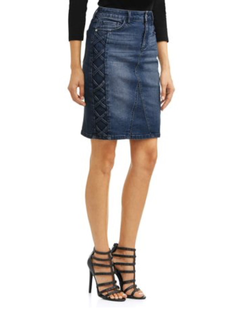 Margarita Side Laced Stretch Denim Pencil Skirt 