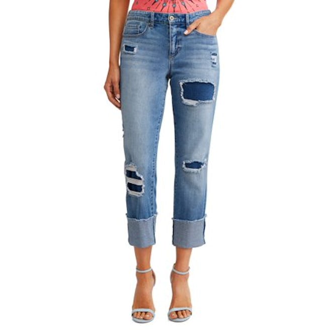 Veronica Destructed Cuffed Straight High Waist Jean