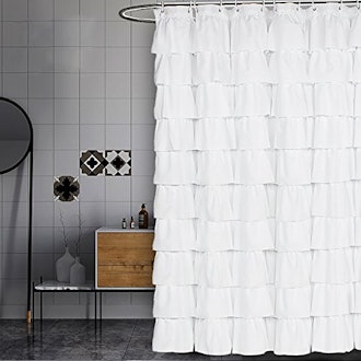 Volens White Ruffled Shower Curtain