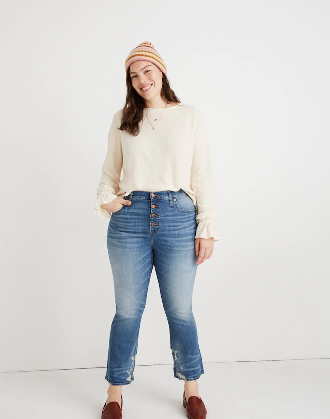 Cali Demi-Boot Button-Front Jeans