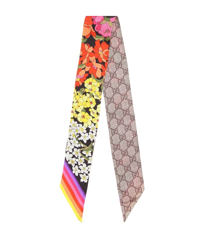 GG and Floral-Printed Silk Scarf