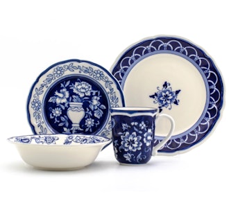 16pc Stoneware Blue Garden Dinnerware Set Blue/White