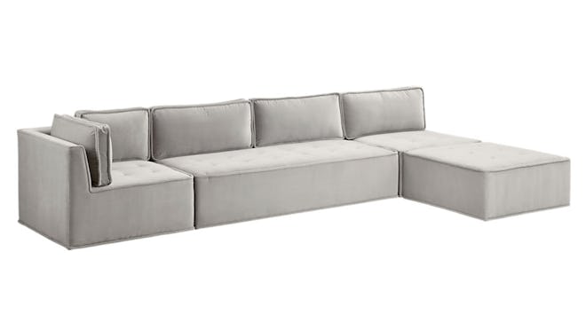 Quattro Sharkskin Light Grey Velvet Tufted 4-Piece Sectional Sofa