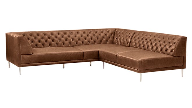 Savile Dark Saddle Leather Tufted Sectional Sofa