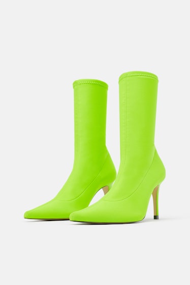 FLUORESCENT SOCK STYLE HEELED ANKLE BOOTS