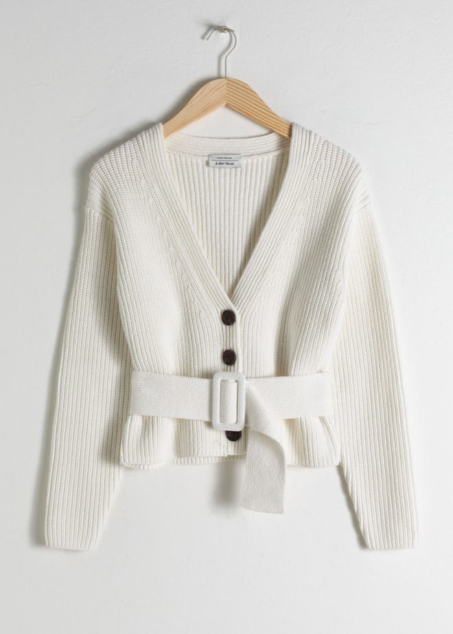 Belted V-Neck Cotton Cardigan