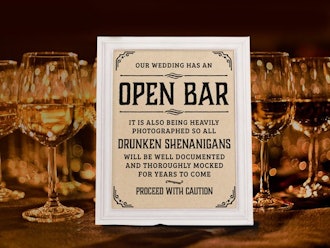 Wedding open bar sign