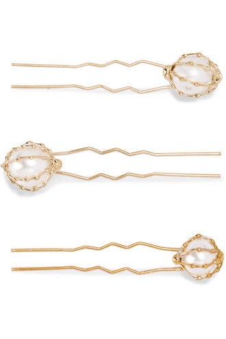 Set of Three Gold-Tone Faux Pearl Hair Pins