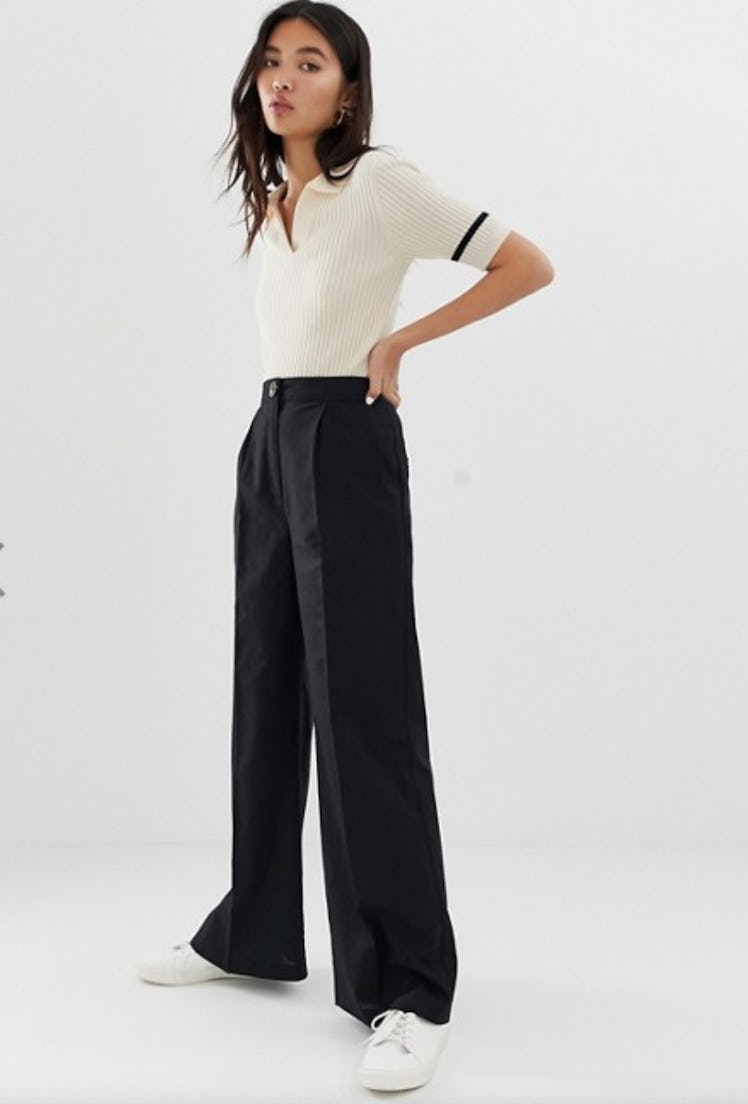 ASOS DESIGN linen wide leg pants with horn button