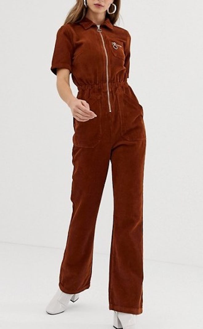 Cord '70s Boilersuit With Flare In Chocolate