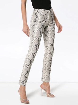 Leather Snakeskin Print Trousers