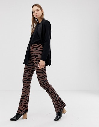 Flare Trousers In Dark Tiger Print