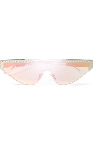 Shield D-Frame Crystal-Embellished Acetate Mirrored Sunglasses